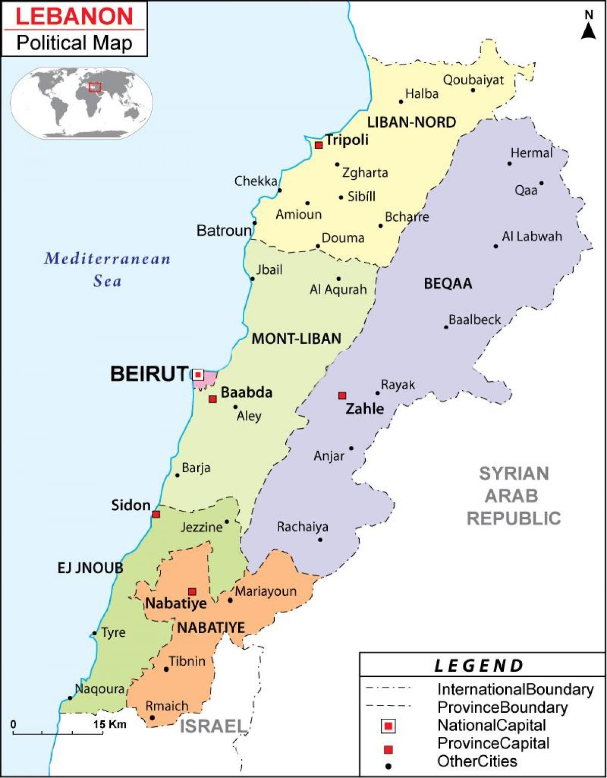 térkép Libanon politikai