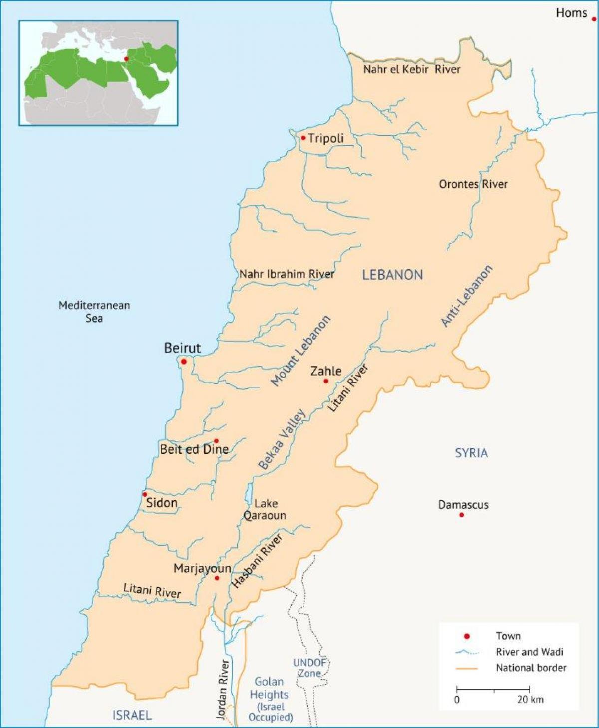 Libanon folyók térkép